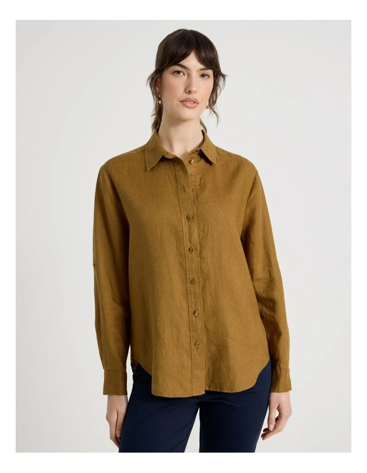 Long Sleeve Linen Shirt in Khaki image 5