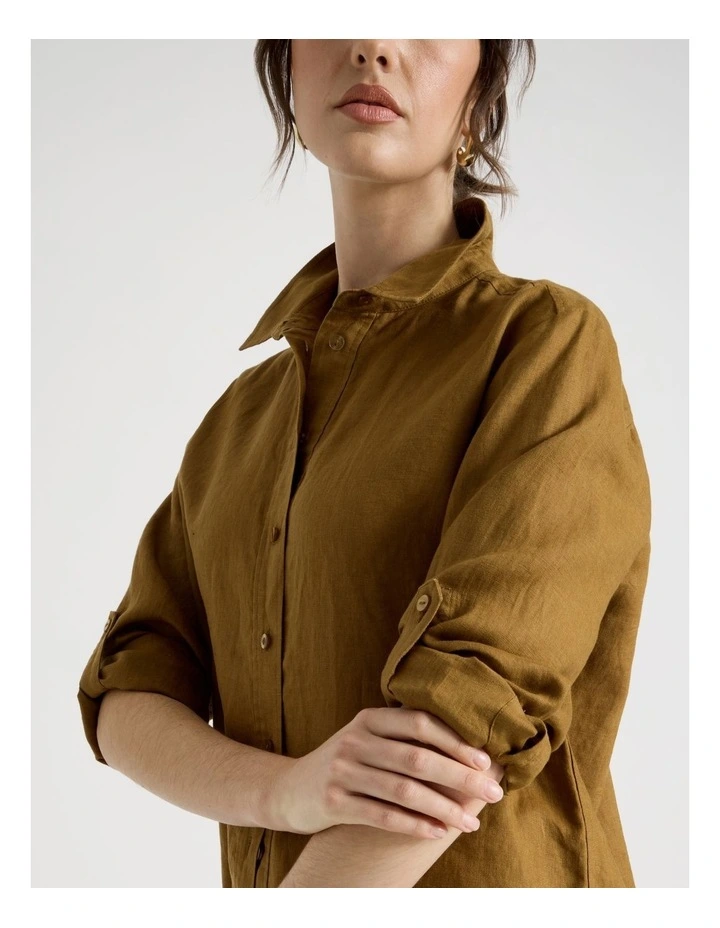 Long Sleeve Linen Shirt in Khaki image 7