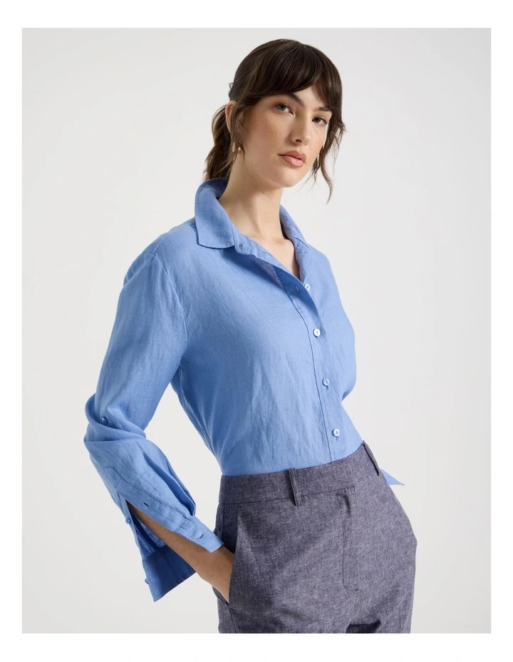 Long Sleeve Linen Shirt in Light Blue image 1
