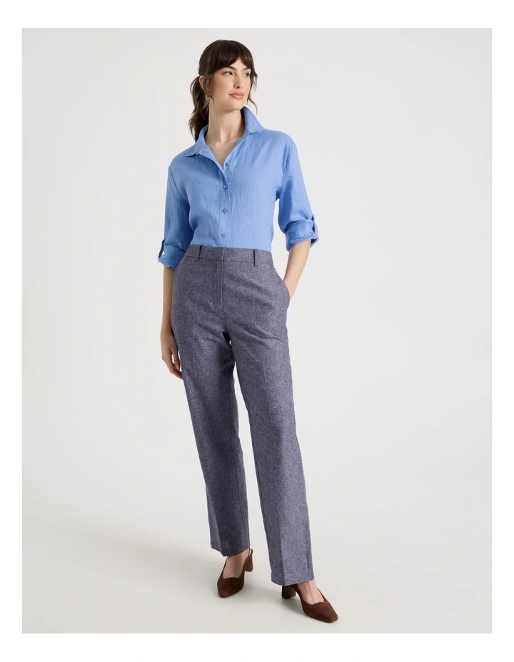 Long Sleeve Linen Shirt in Light Blue image 2