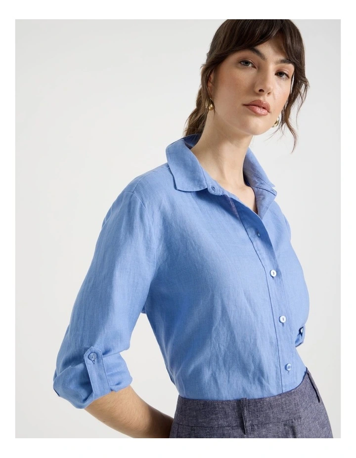 Long Sleeve Linen Shirt in Light Blue image 5