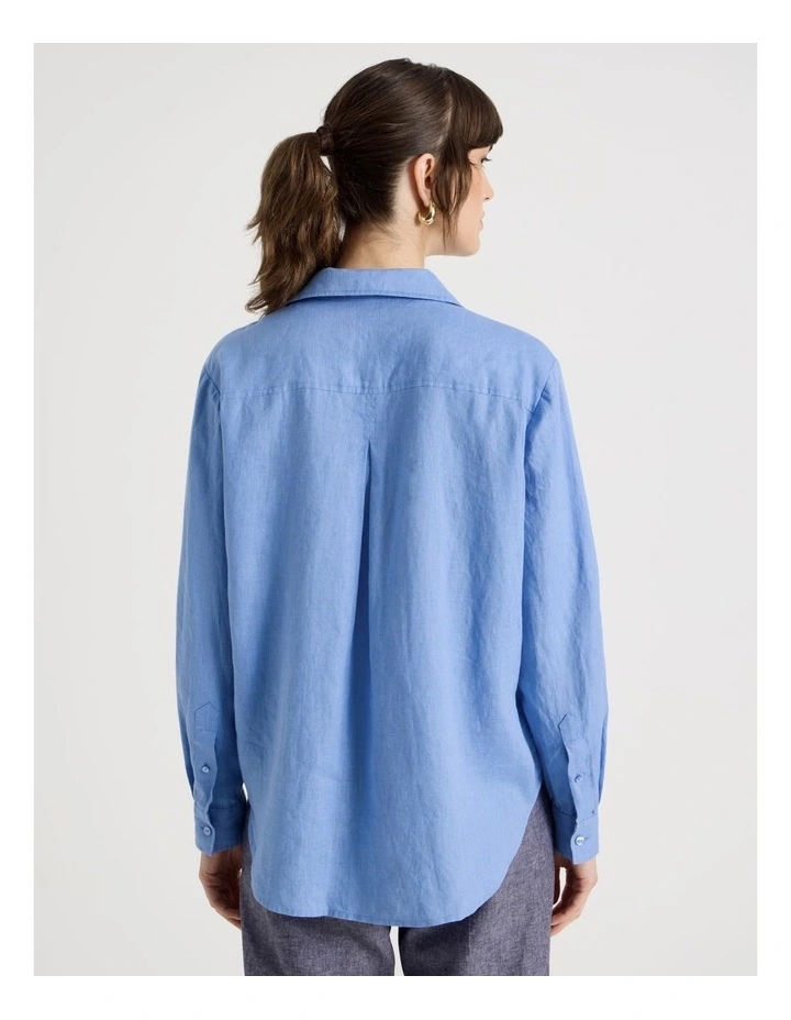 Long Sleeve Linen Shirt in Light Blue image 6