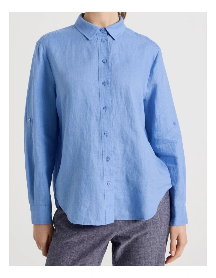 Long Sleeve Linen Shirt in Light Blue image 7