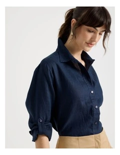 Long Sleeve Linen Shirt in Navy