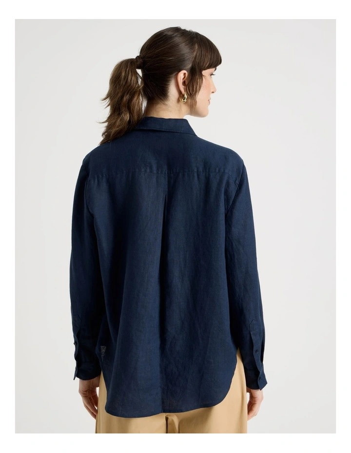 Long Sleeve Linen Shirt in Navy image 6