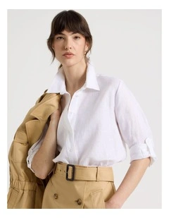 Long Sleeve Linen Shirt in White