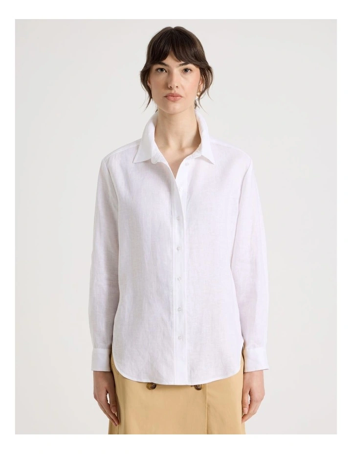 Long Sleeve Linen Shirt in White image 5