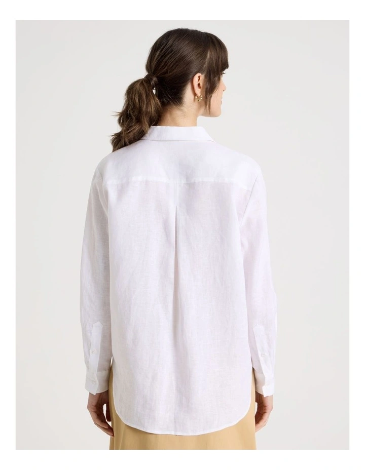 Long Sleeve Linen Shirt in White image 6