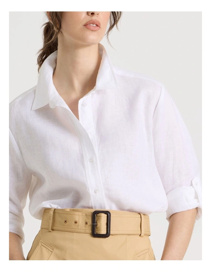 Long Sleeve Linen Shirt in White image 7
