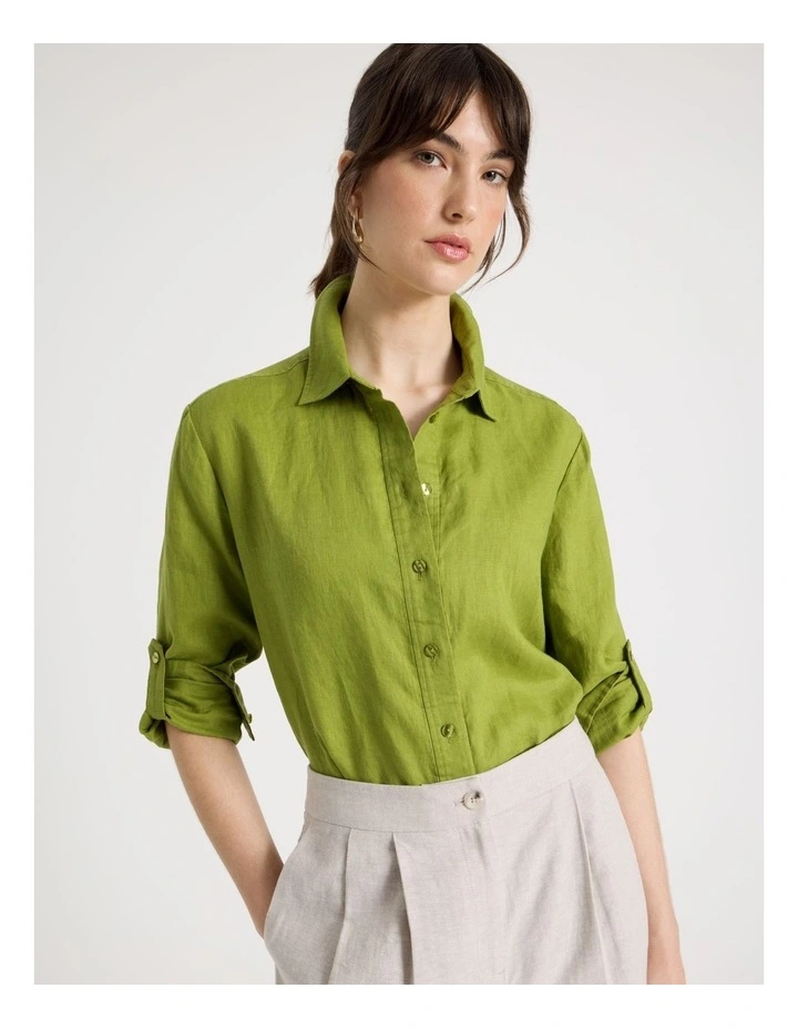 Long Sleeve Linen Shirt in Chartreuse image 1