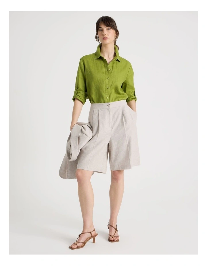 Long Sleeve Linen Shirt in Chartreuse image 2