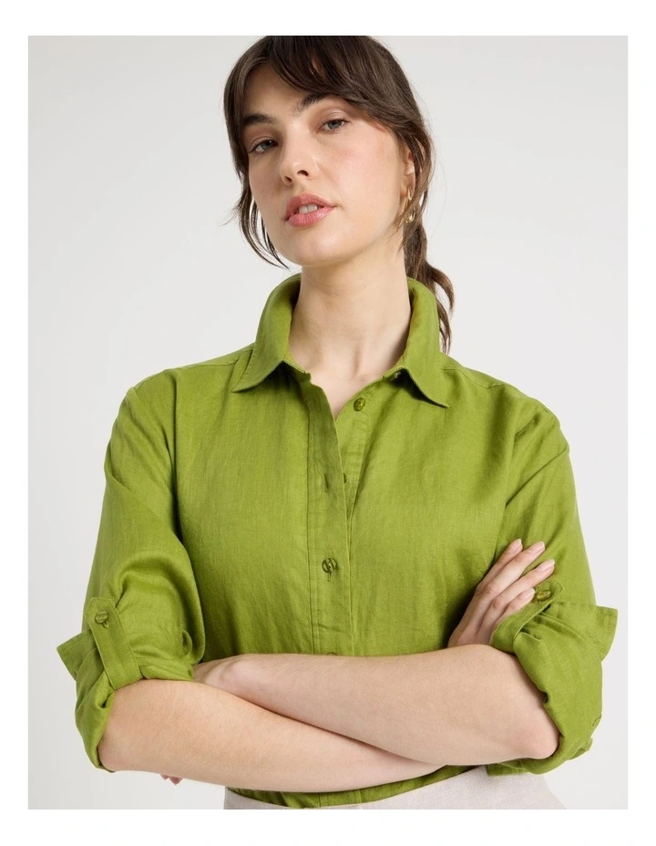 Long Sleeve Linen Shirt in Chartreuse image 4