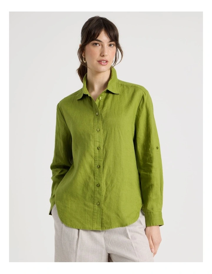 Long Sleeve Linen Shirt in Chartreuse image 5