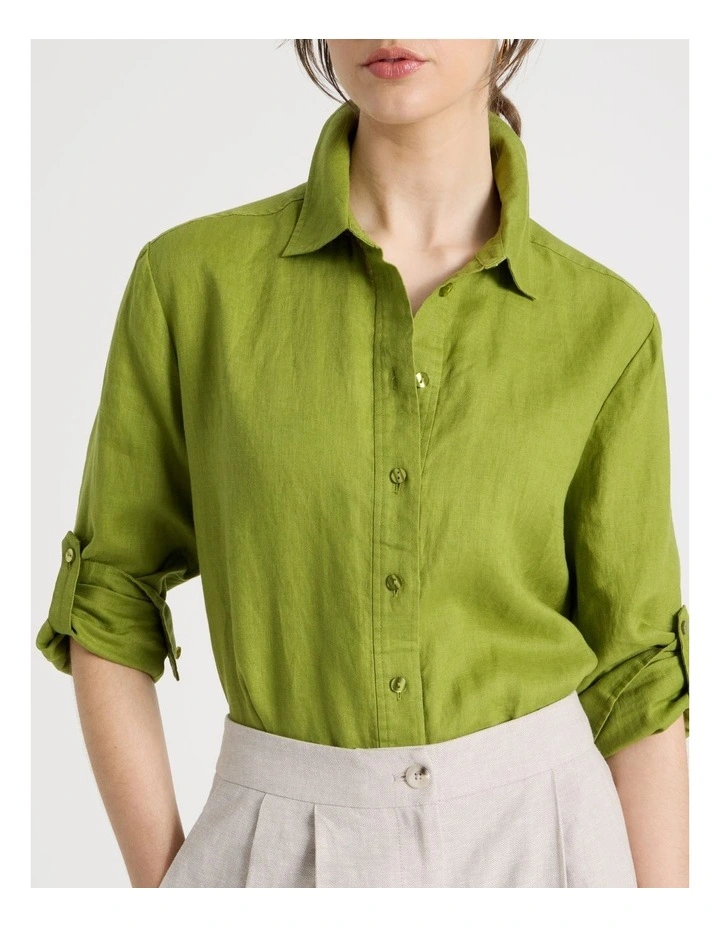 Long Sleeve Linen Shirt in Chartreuse image 7