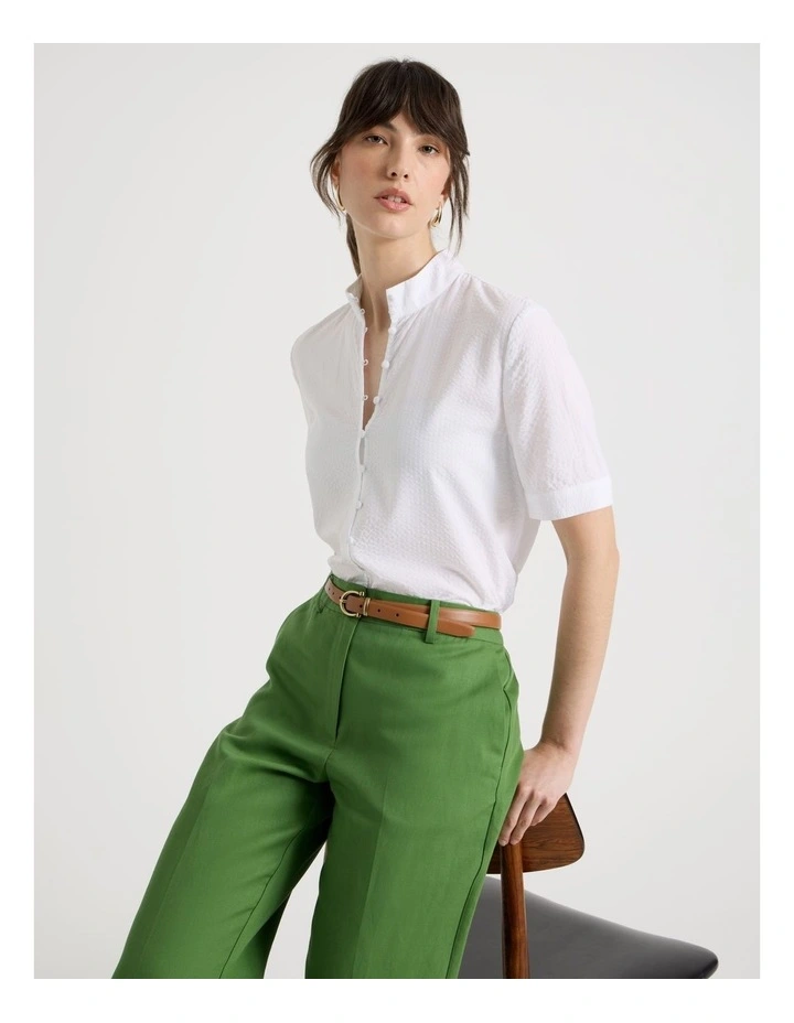 Short Sleeve Self Stripe Shirt in White image 1