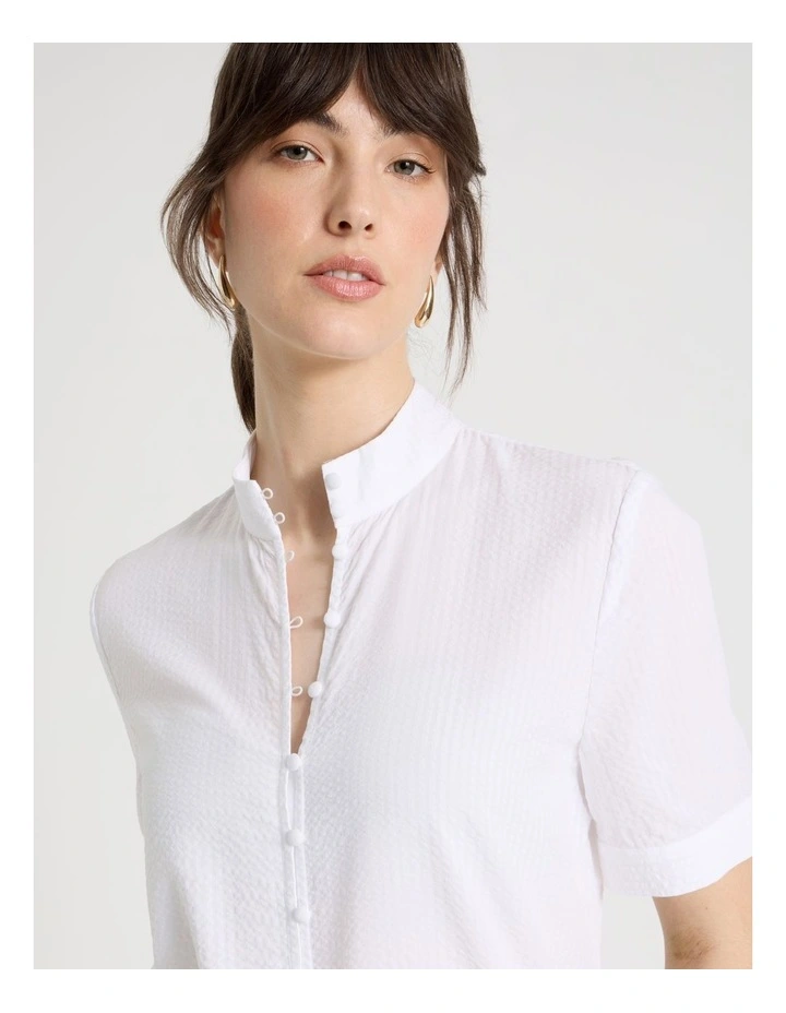 Short Sleeve Self Stripe Shirt in White image 3
