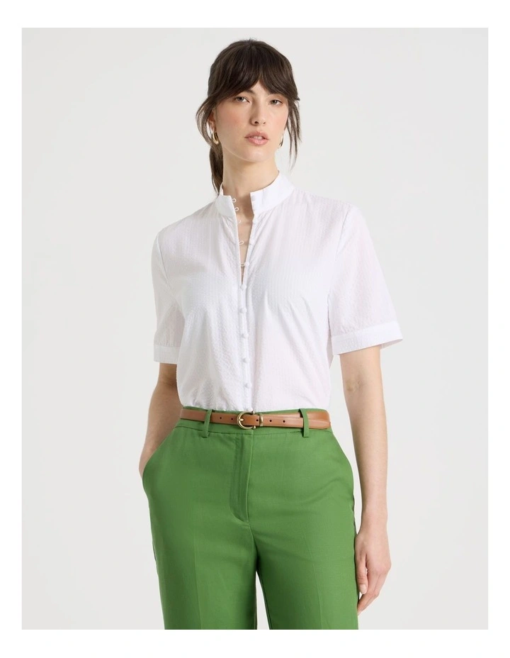 Short Sleeve Self Stripe Shirt in White image 4
