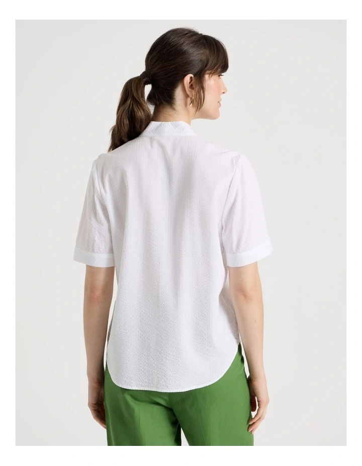 Short Sleeve Self Stripe Shirt in White image 6