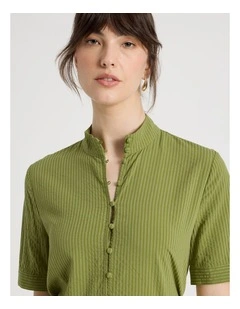 Short Sleeve Self Stripe Shirt in Green