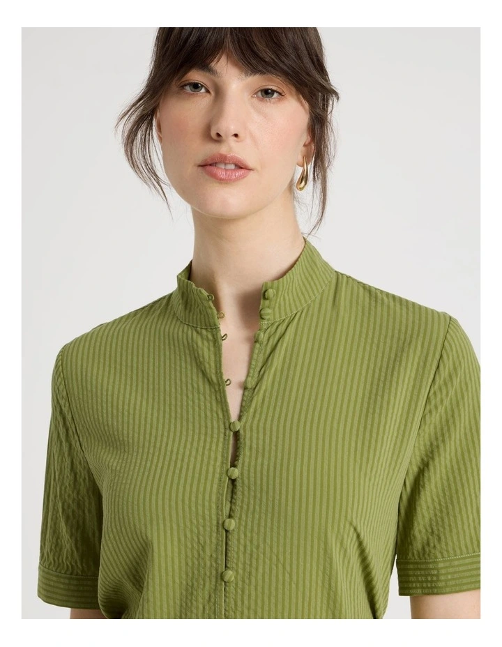 Short Sleeve Self Stripe Shirt in Green image 1