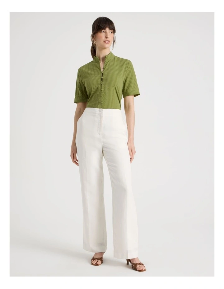 Short Sleeve Self Stripe Shirt in Green image 3