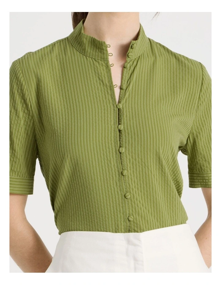 Short Sleeve Self Stripe Shirt in Green image 4