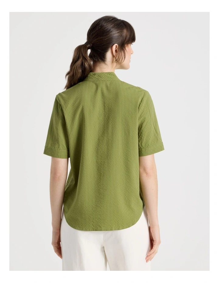 Short Sleeve Self Stripe Shirt in Green image 6