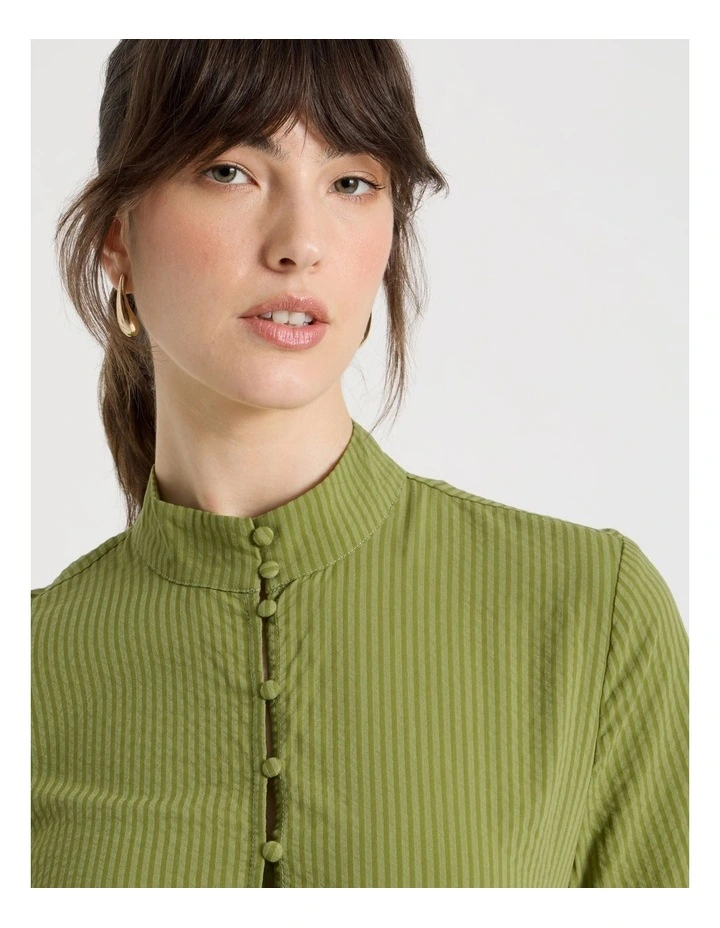 Short Sleeve Self Stripe Shirt in Green image 7