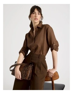 Long Sleeve Linen Shirt in Brown