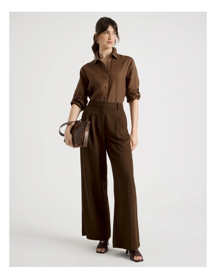 Long Sleeve Linen Shirt in Brown image 2