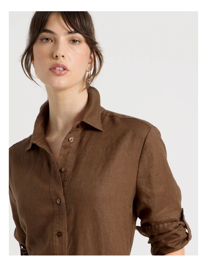 Long Sleeve Linen Shirt in Brown image 3