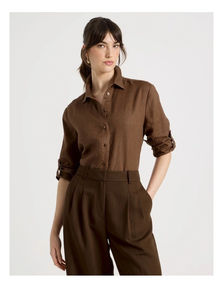 Long Sleeve Linen Shirt in Brown image 4
