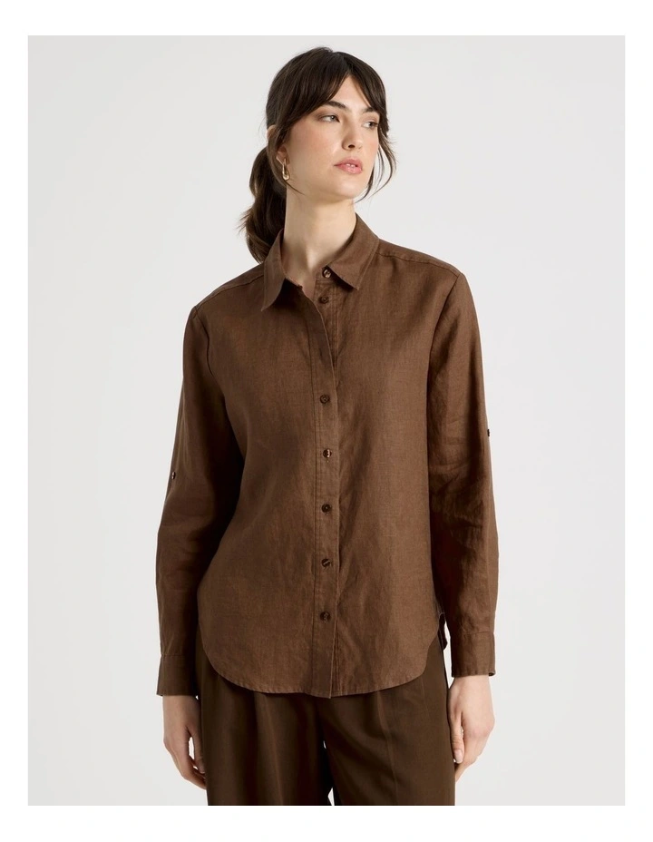 Long Sleeve Linen Shirt in Brown image 5