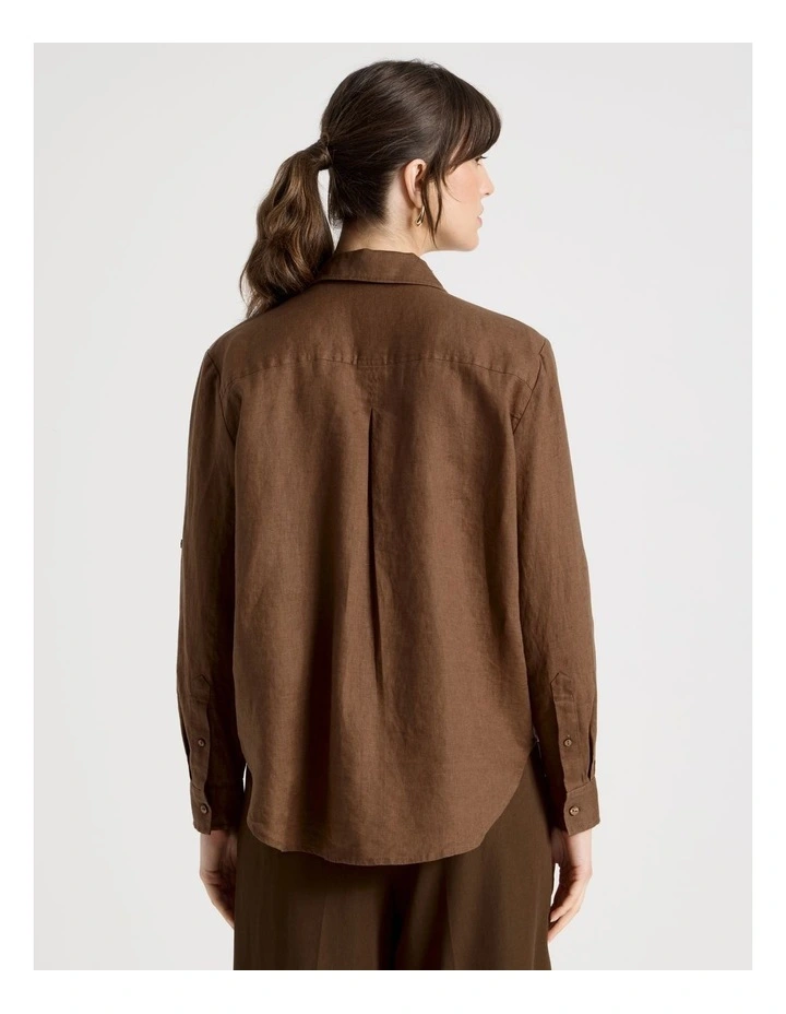 Long Sleeve Linen Shirt in Brown image 6