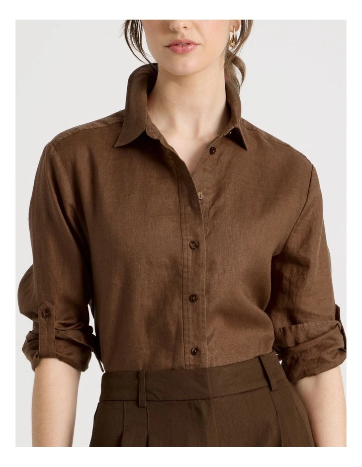 Long Sleeve Linen Shirt in Brown image 7