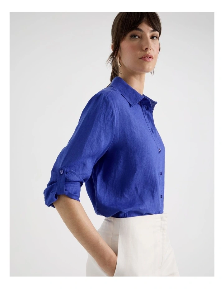 Long Sleeve Linen Shirt in Cobalt image 2