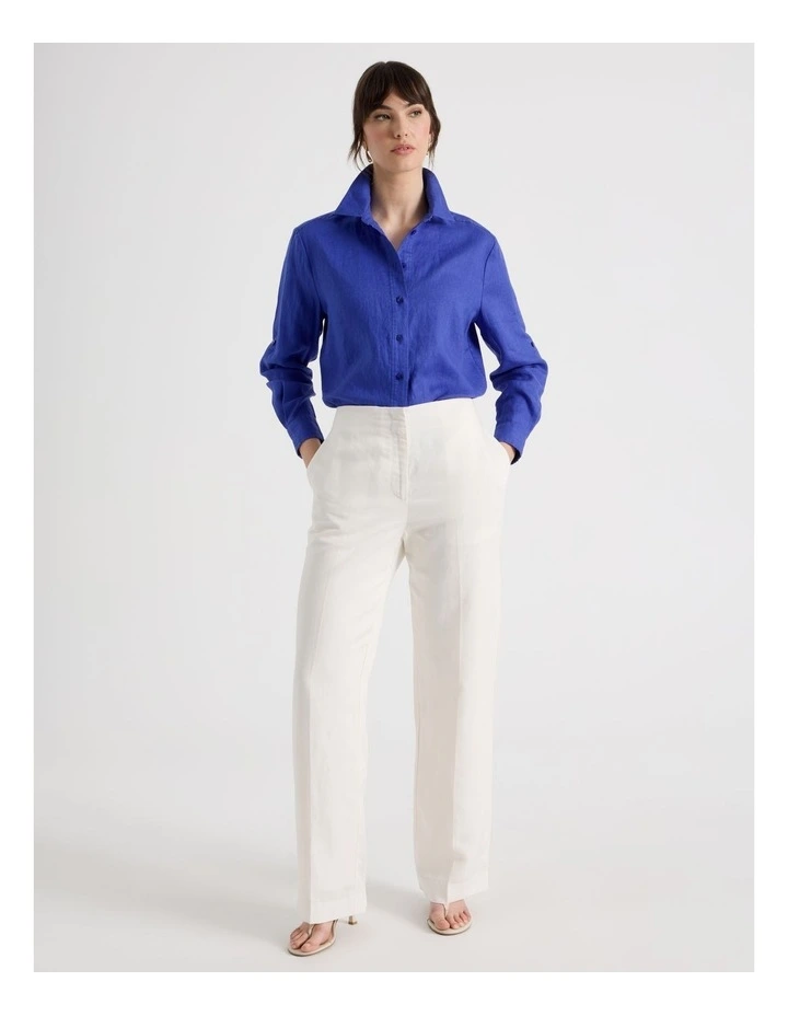 Long Sleeve Linen Shirt in Cobalt image 4