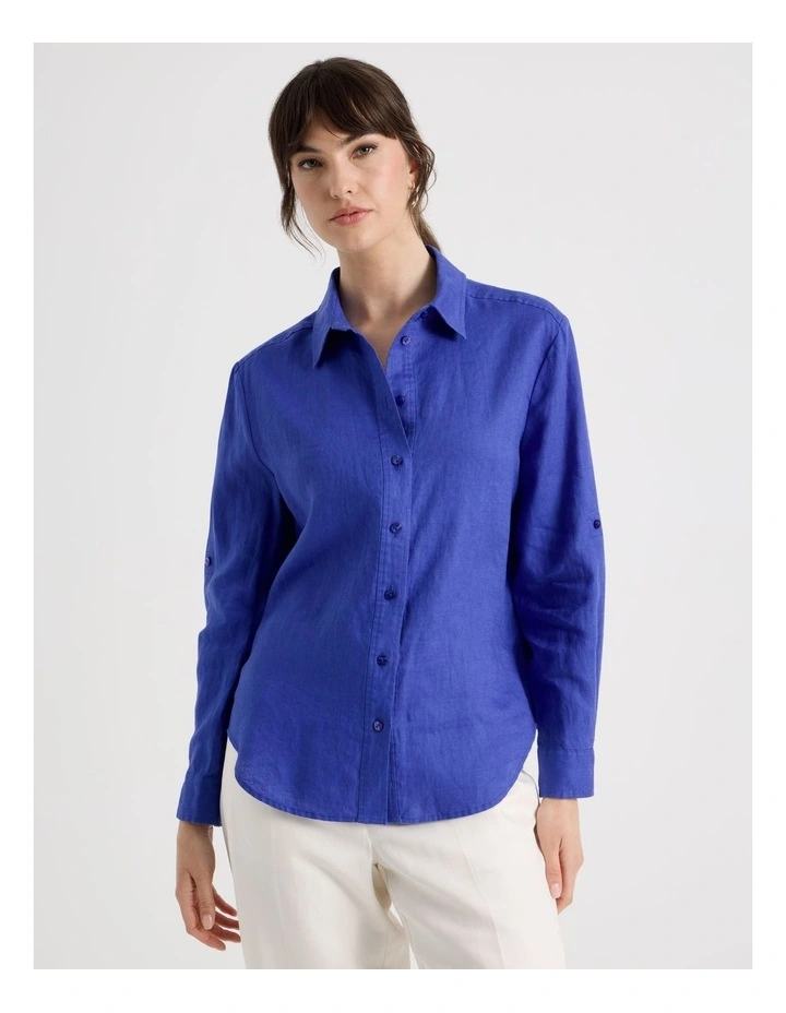 Long Sleeve Linen Shirt in Cobalt image 5