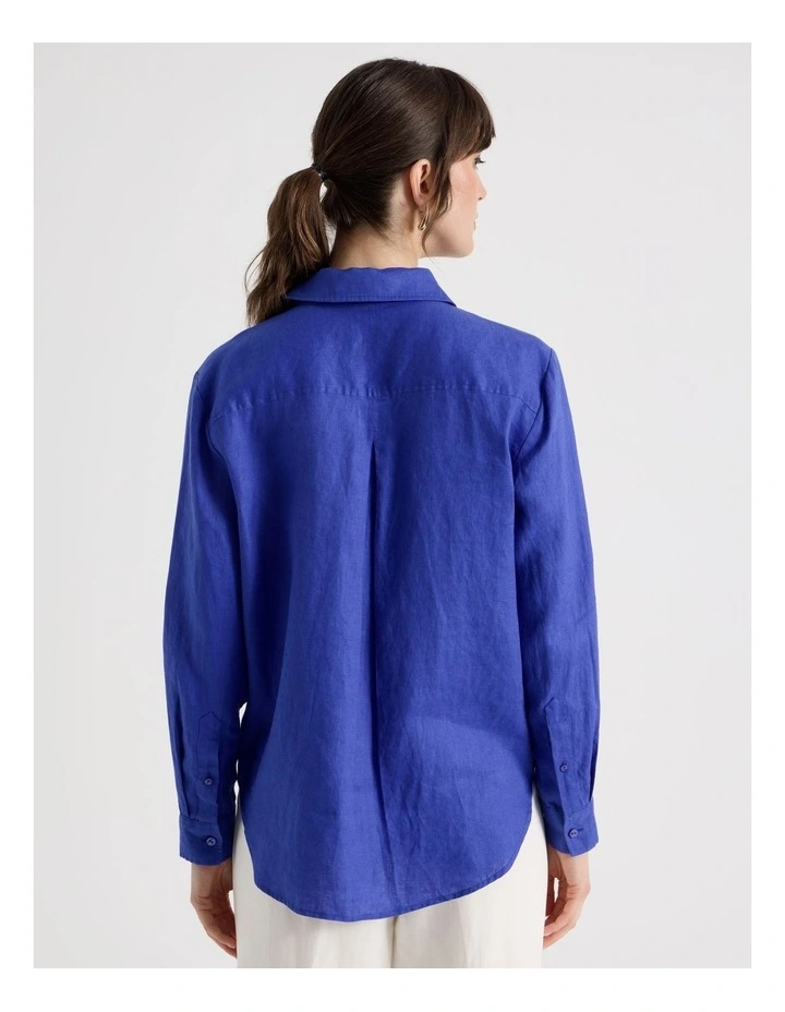 Long Sleeve Linen Shirt in Cobalt image 6