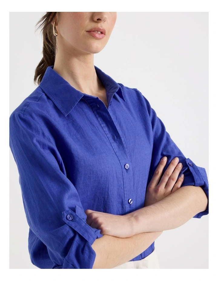 Long Sleeve Linen Shirt in Cobalt image 7