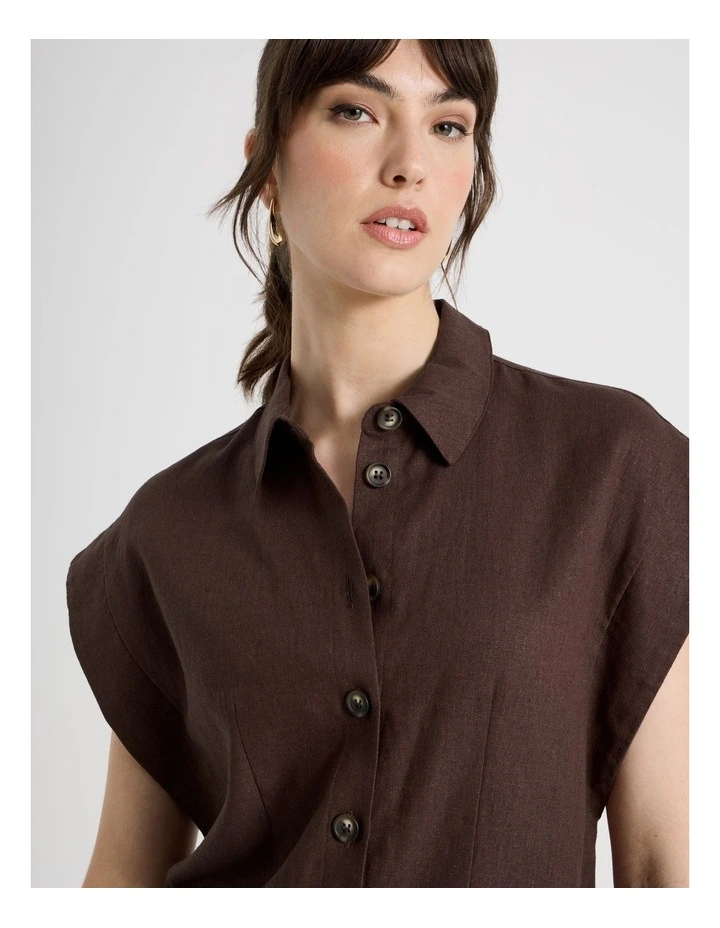 Linen Blend Extended Shoulder Shirt in Dark Brown image 3