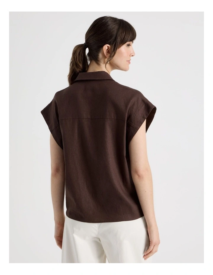 Linen Blend Extended Shoulder Shirt in Dark Brown image 5