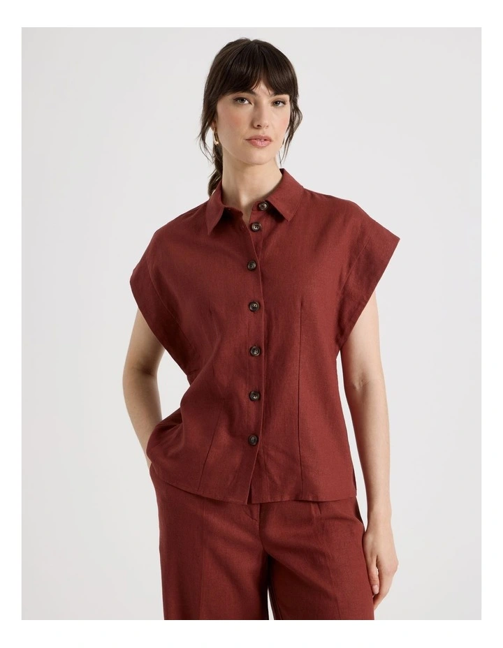 Linen Blend Extended Shoulder Shirt in Wine image 2