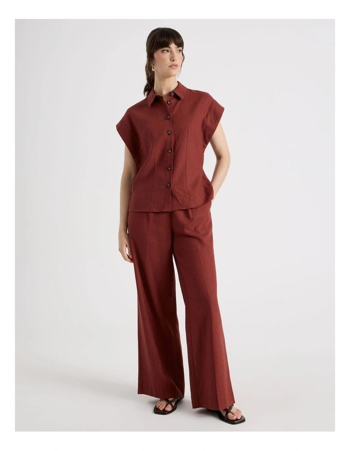 Linen Blend Extended Shoulder Shirt in Wine image 3
