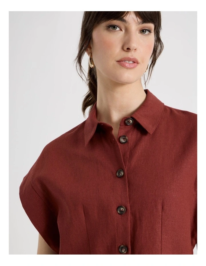 Linen Blend Extended Shoulder Shirt in Wine image 4