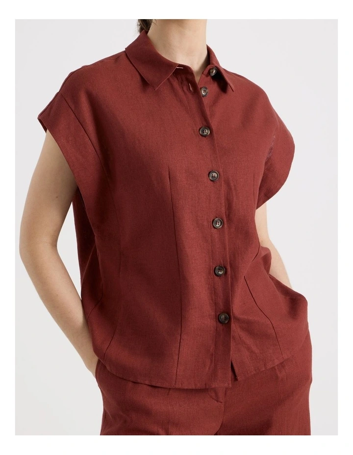Linen Blend Extended Shoulder Shirt in Wine image 5