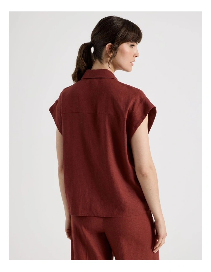 Linen Blend Extended Shoulder Shirt in Wine image 6