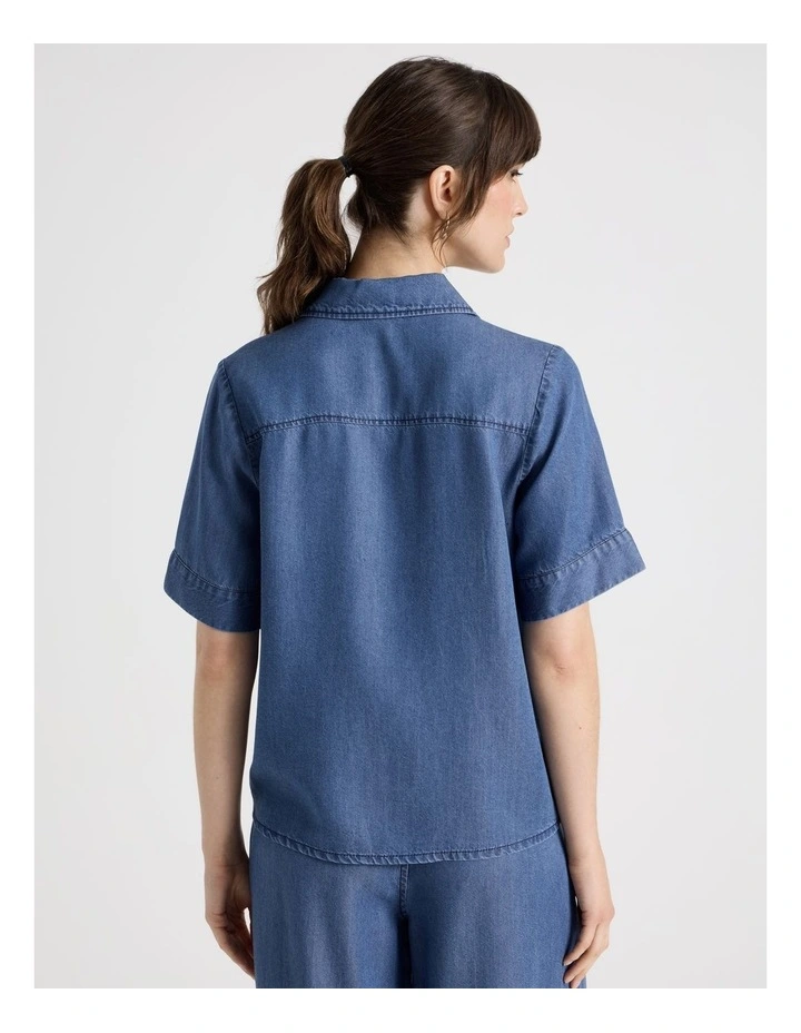Short Sleeve Boxy Chambray Shirt in Blue image 6
