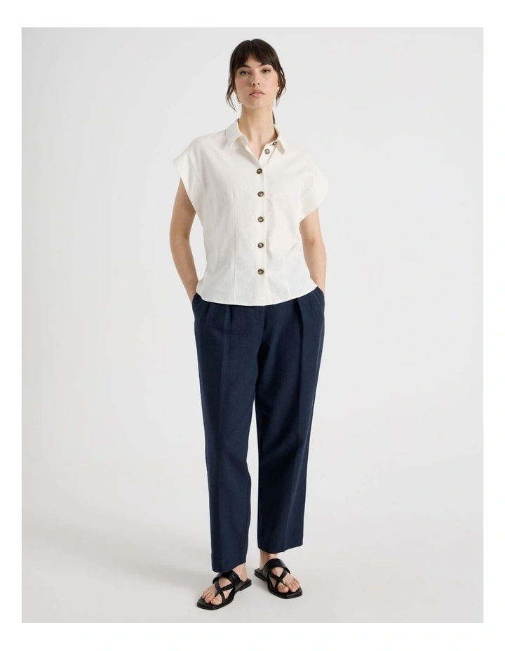 Linen Blend Extended Shoulder Shirt in White image 2