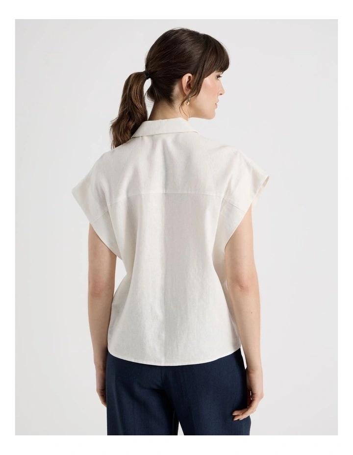 Linen Blend Extended Shoulder Shirt in White image 5